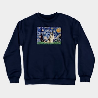 Starry Night (Van Gogh) Adapted to Feature German Shepherd Crewneck Sweatshirt